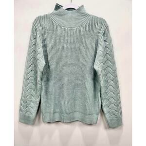 Molly Bracken Cable Knit‎ Sweater Womens Large Ice Blue Mock Neck Chunky NWT